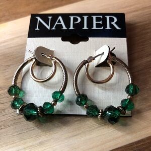 NAPIER‎ - Emerald Green Colored Double Circle Hoop Statement Earrings